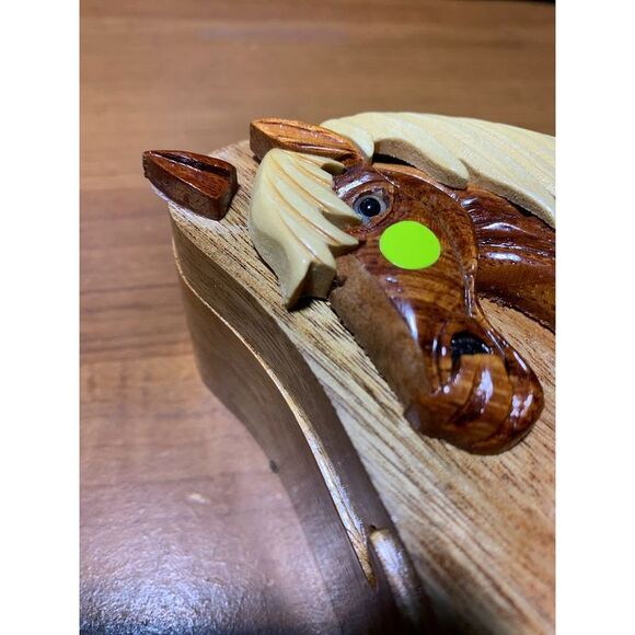 Hand Carved Wood 3D Horse Puzzle Trinket Box - Picture 4 of 4